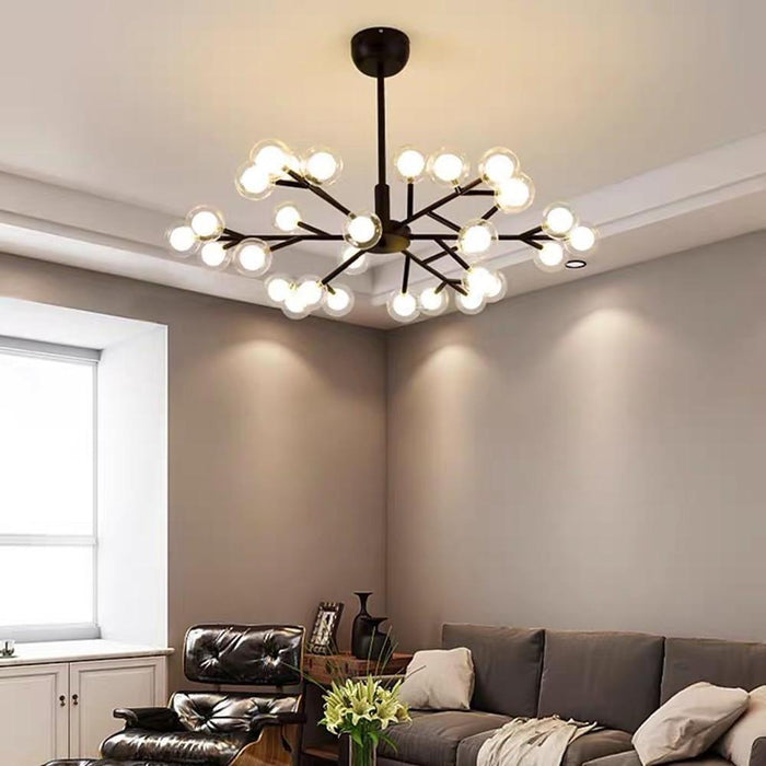Novelty Iron Chandelier with 30-Light glass orbs bubble. 33'' Wide. LED Lighting
