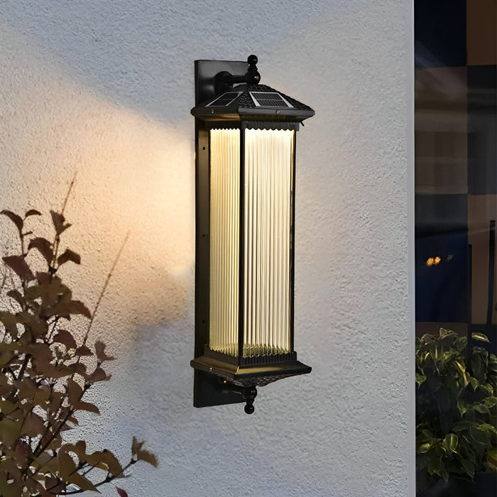 Solar Retro Striped Glass Wall Sconce, IP55 Waterproof, Dusk to Dawn LED Light for Patio/Porch/Yard/Entryway