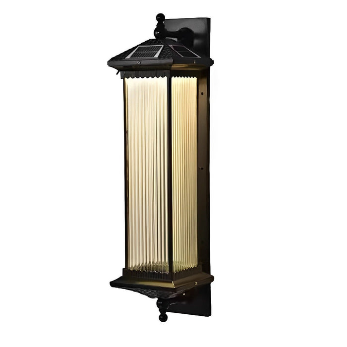 Solar Retro Striped Glass Wall Sconce, IP55 Waterproof, Dusk to Dawn LED Light for Patio/Porch/Yard/Entryway