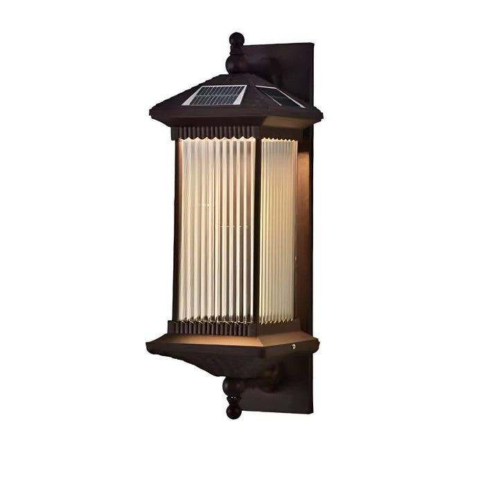 Solar Retro Striped Glass Wall Sconce, IP55 Waterproof, Dusk to Dawn LED Light for Patio/Porch/Yard/Entryway