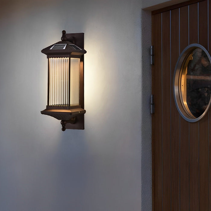 Solar Retro Striped Glass Wall Sconce, IP55 Waterproof, Dusk to Dawn LED Light for Patio/Porch/Yard/Entryway