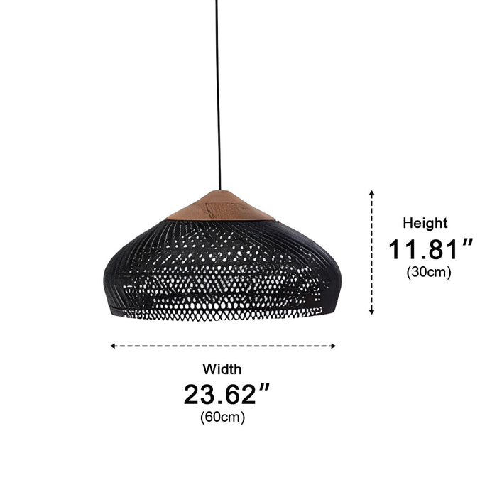 Dome Shaped Rattan Pendant Light - Handmade Boho Woven Hanging Lamp, Natural Fiber Ceiling Fixture