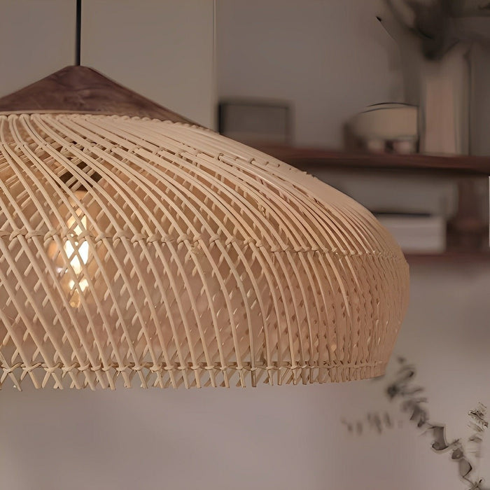 Dome Shaped Rattan Pendant Light - Handmade Boho Woven Hanging Lamp, Natural Fiber Ceiling Fixture