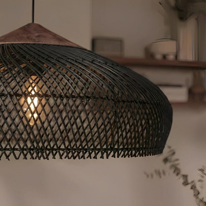 Dome Shaped Rattan Pendant Light - Handmade Boho Woven Hanging Lamp, Natural Fiber Ceiling Fixture