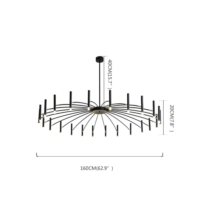 Modern 24-light Streamlined Round Chandelier - 24 LED Bulbs. 63'' Dia. Adjustable Height. Black Finish