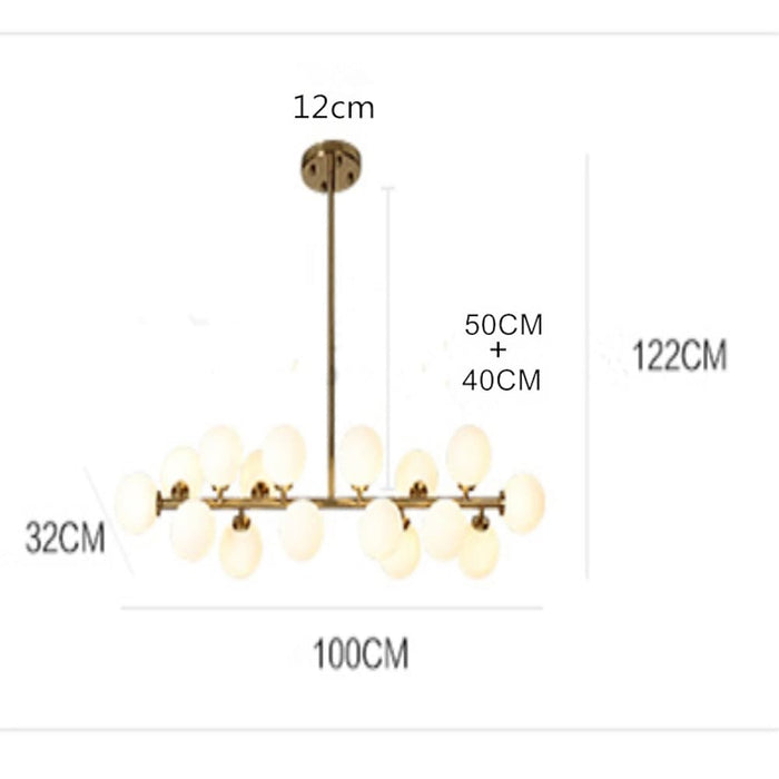 Modern Gold Kitchen Island Light - 16-Light Linear Iron & Global Glass Ceiling Lights Fixture | 48W. 110V. Hardwired. Indoor