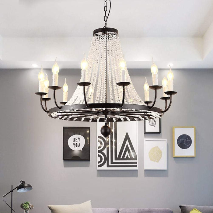 Empire Wagon Wheel Chandelier - 8/10/12 Candle Lights.  20'' Adjustable Chain. Crystal Accents