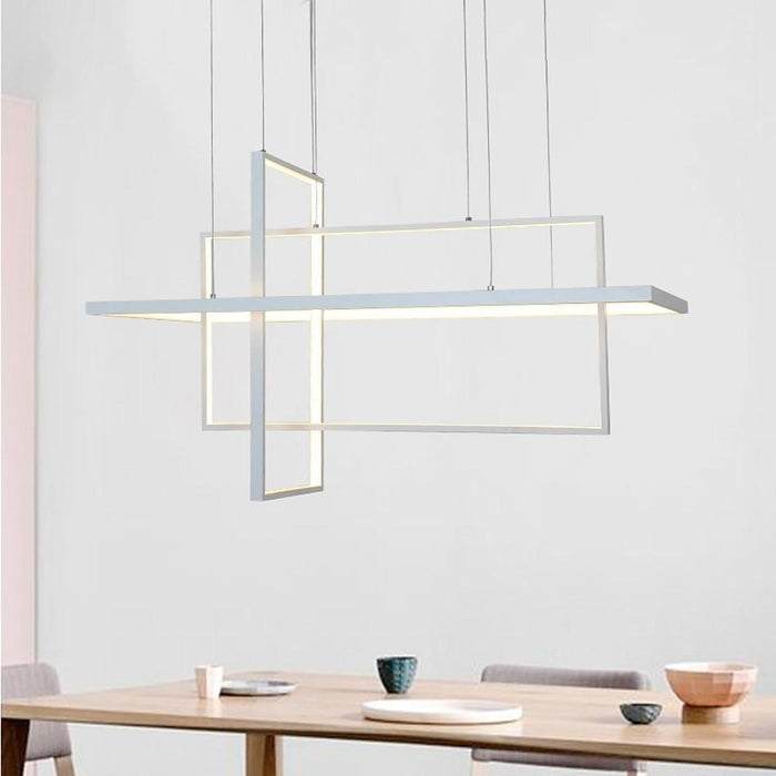 33'' Three-Part Futuristic Square Rectangular Hybrid Aluminum Chandelier with Capable Ambient Lights