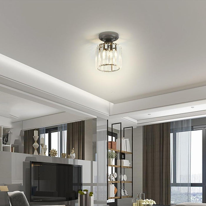 Modern Crystal Metal Industrial LED Flush Mount Ceiling Light for Hallway Entryway