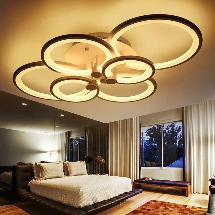 White/Black Acrylic Overlapping Rings LED Semi Flush Mount Ceiling Light