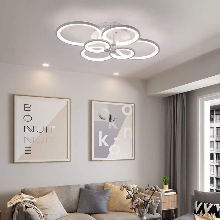 White/Black Acrylic Overlapping Rings LED Semi Flush Mount Ceiling Light