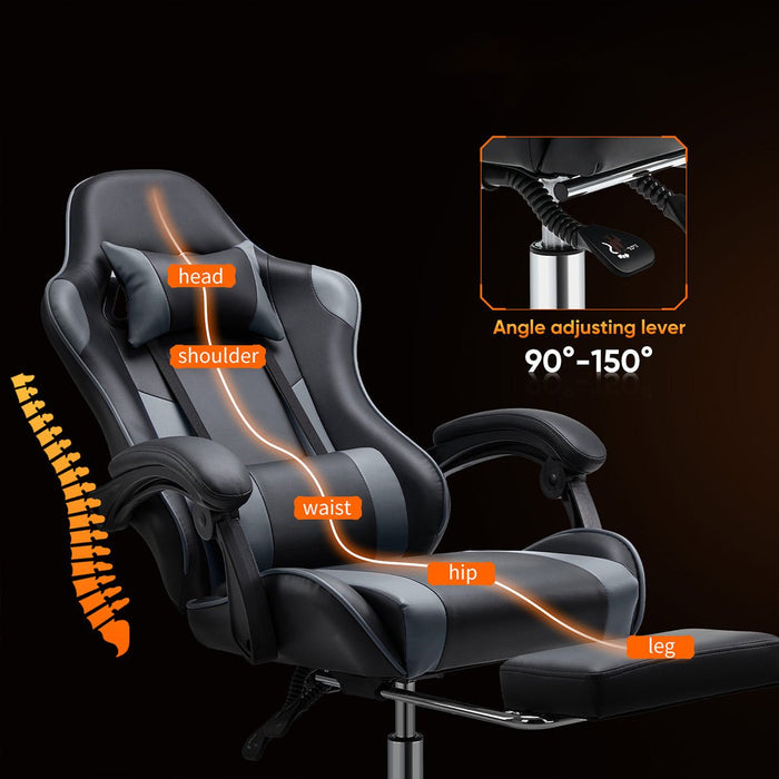 Gaming Chair, Ergonomic Computer Desk Chair with Footrest, Lumbar Support, Headrest, Recliner for Gaming/Office