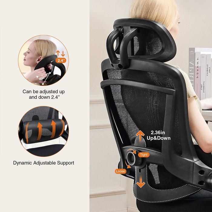 High-Back Desk Chair - Adjustable Lumbar Support/Headrest, Comfortable Mesh, Flip-Up Arms, 120-Degree Tilt