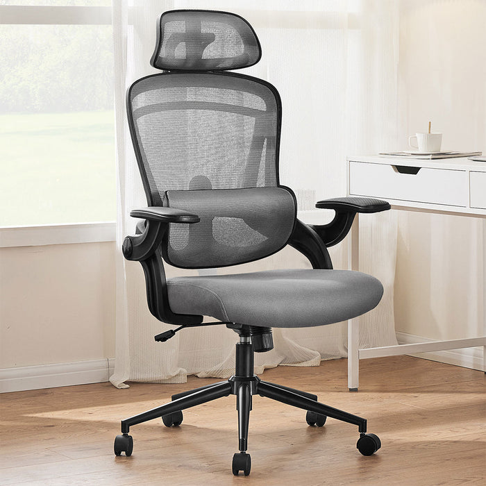 High-Back Desk Chair - Adjustable Lumbar Support/Headrest, Comfortable Mesh, Flip-Up Arms, 120-Degree Tilt