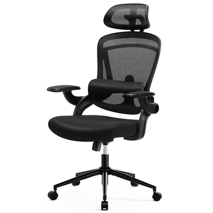 High-Back Desk Chair - Adjustable Lumbar Support/Headrest, Comfortable Mesh, Flip-Up Arms, 120-Degree Tilt