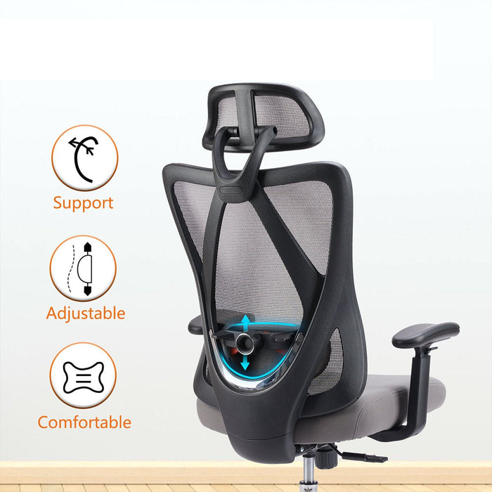 Ergonomic Office Chair - Swivel Mesh / 2D Armrest, Adjustable Lumbar Support, Headrest, 135° Tilt