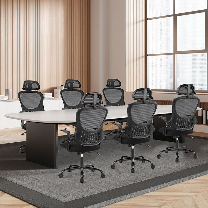Ergonomic Swivel Mesh Office Chair - Computer Desk Task Seating, Adjustable Headrest/Armrests - 360 Degree Rotation