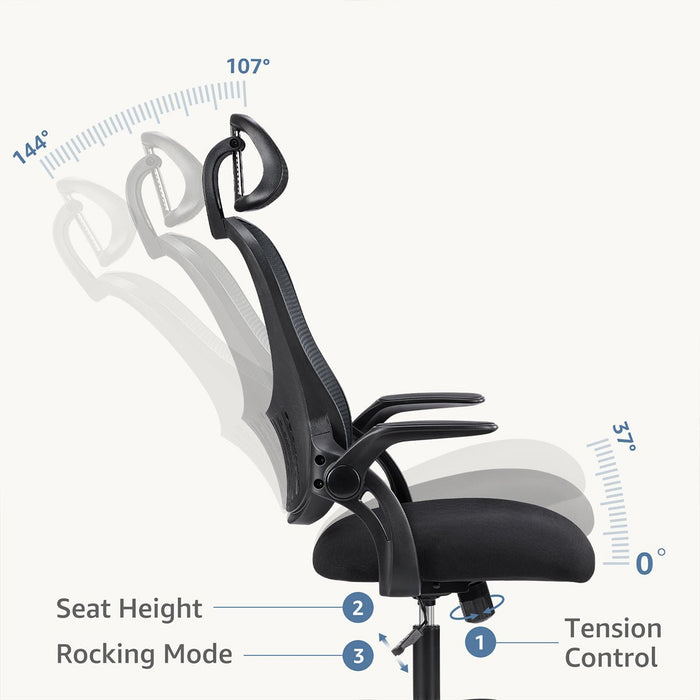 Ergonomic Swivel Mesh Office Chair - Computer Desk Task Seating, Adjustable Headrest/Armrests - 360 Degree Rotation