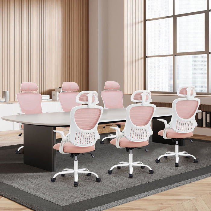 Ergonomic Swivel Mesh Office Chair - Computer Desk Task Seating, Adjustable Headrest/Armrests - 360 Degree Rotation