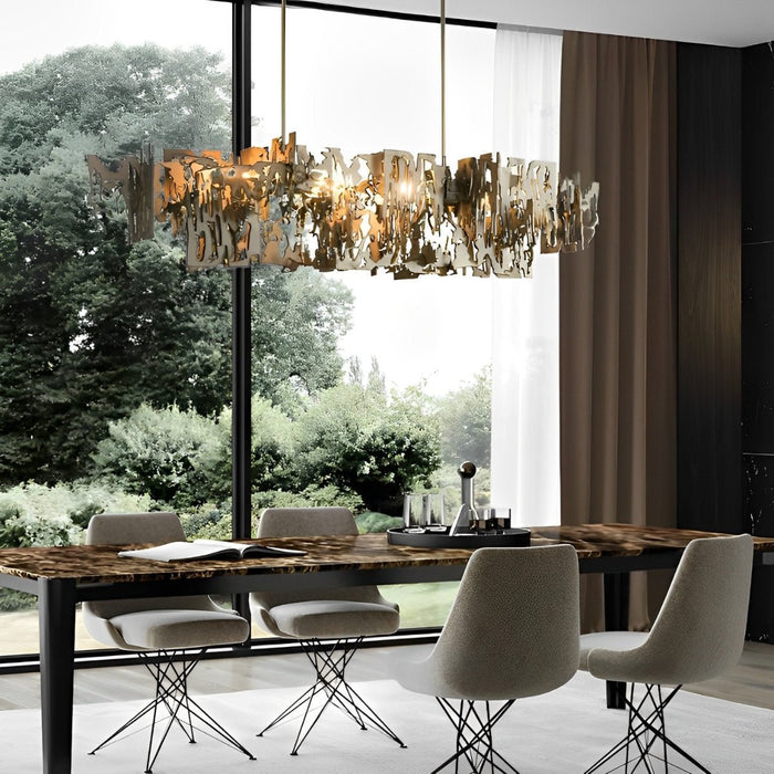 Post-Modern LED Dining Room Chandelier - Hollow Hardware Frame, Polished Finish, Hardwired Ceiling Light