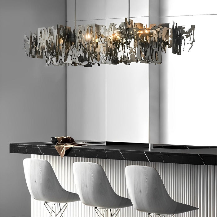 Post-Modern LED Dining Room Chandelier - Hollow Hardware Frame, Polished Finish, Hardwired Ceiling Light