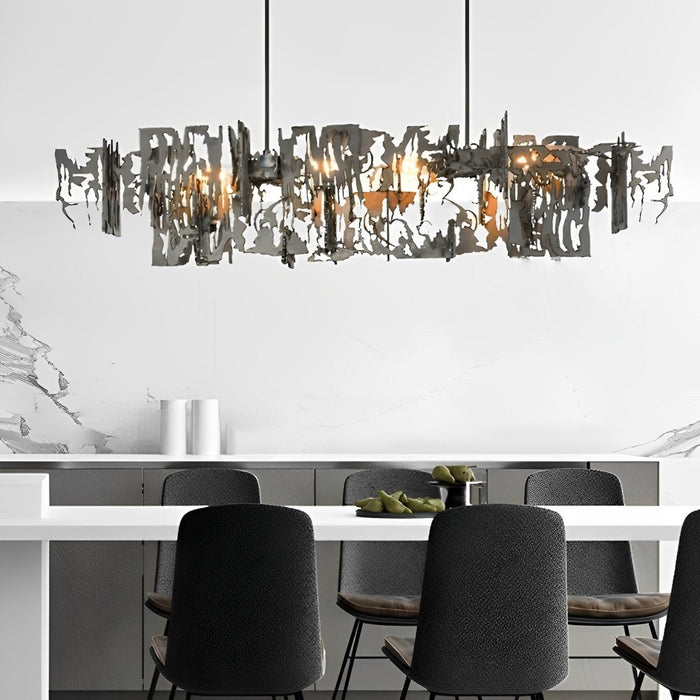 Post-Modern LED Dining Room Chandelier - Hollow Hardware Frame, Polished Finish, Hardwired Ceiling Light