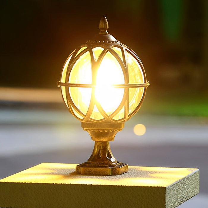 Waterproof Outdoor Post Light, Round Glass Globe, Farmhouse Fence Pillar Light for Patio/Yard