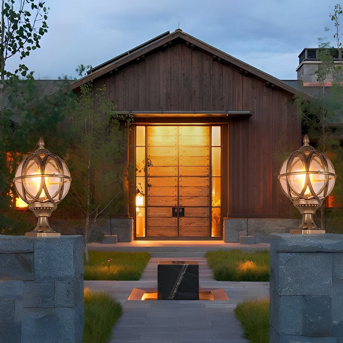 Waterproof Outdoor Post Light, Round Glass Globe, Farmhouse Fence Pillar Light for Patio/Yard