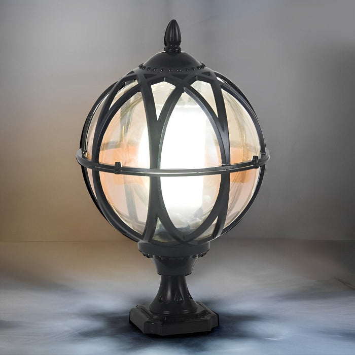 Waterproof Outdoor Post Light, Round Glass Globe, Farmhouse Fence Pillar Light for Patio/Yard