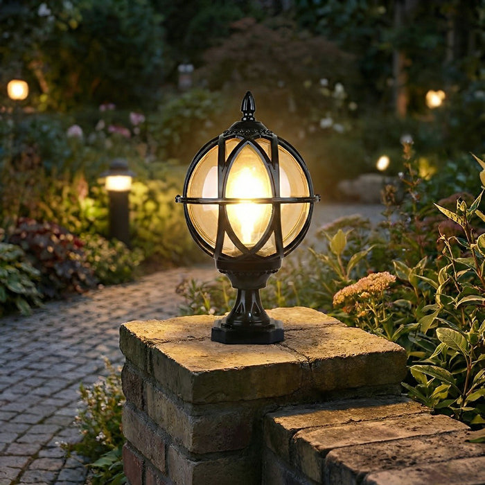 Waterproof Outdoor Post Light, Round Glass Globe, Farmhouse Fence Pillar Light for Patio/Yard