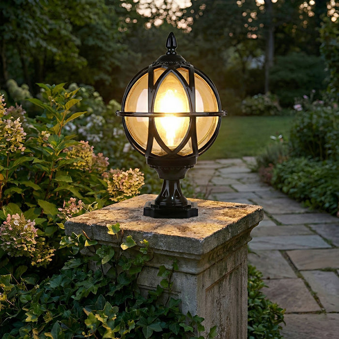 Waterproof Outdoor Post Light, Round Glass Globe, Farmhouse Fence Pillar Light for Patio/Yard