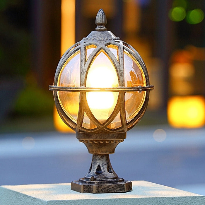 Waterproof Outdoor Post Light, Round Glass Globe, Farmhouse Fence Pillar Light for Patio/Yard