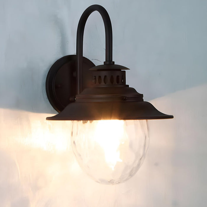 Farmhouse Waterproof Black Horn LED Outdoor Wall Sconce - Vintage Style, Die-Cast Aluminum, Glass Shade, All-Weather Lighting