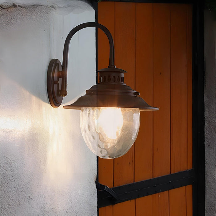 Farmhouse Waterproof Black Horn LED Outdoor Wall Sconce - Vintage Style, Die-Cast Aluminum, Glass Shade, All-Weather Lighting