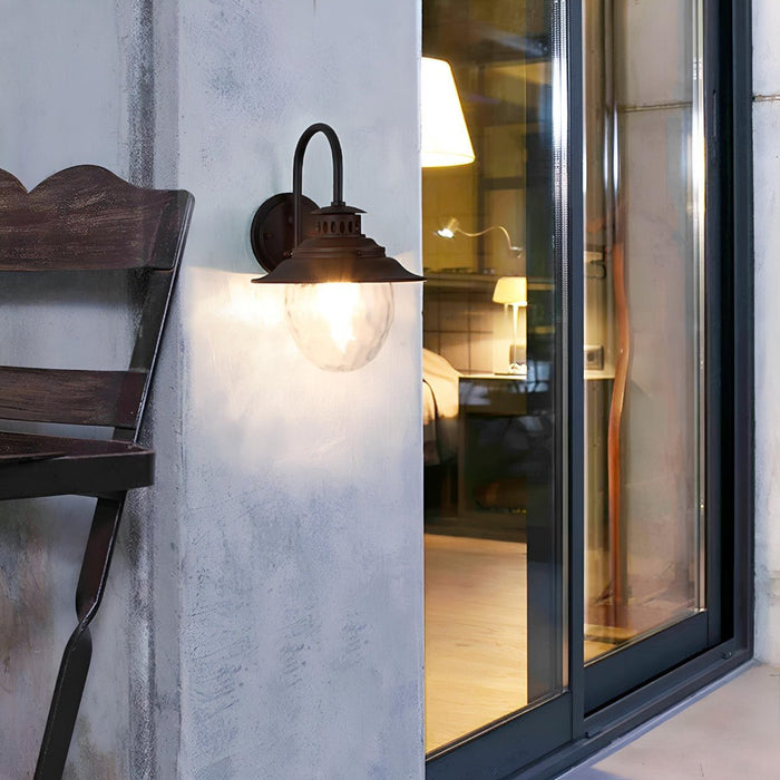 Farmhouse Waterproof Black Horn LED Outdoor Wall Sconce - Vintage Style, Die-Cast Aluminum, Glass Shade, All-Weather Lighting