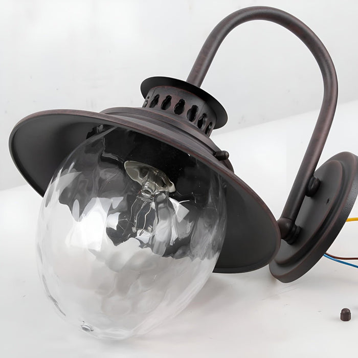 Farmhouse Waterproof Black Horn LED Outdoor Wall Sconce - Vintage Style, Die-Cast Aluminum, Glass Shade, All-Weather Lighting