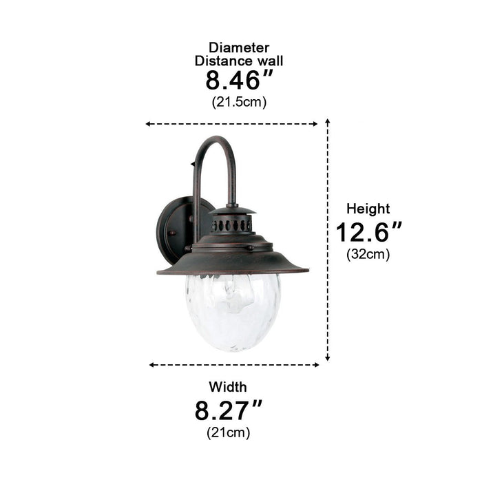 Farmhouse Waterproof Black Horn LED Outdoor Wall Sconce - Vintage Style, Die-Cast Aluminum, Glass Shade, All-Weather Lighting