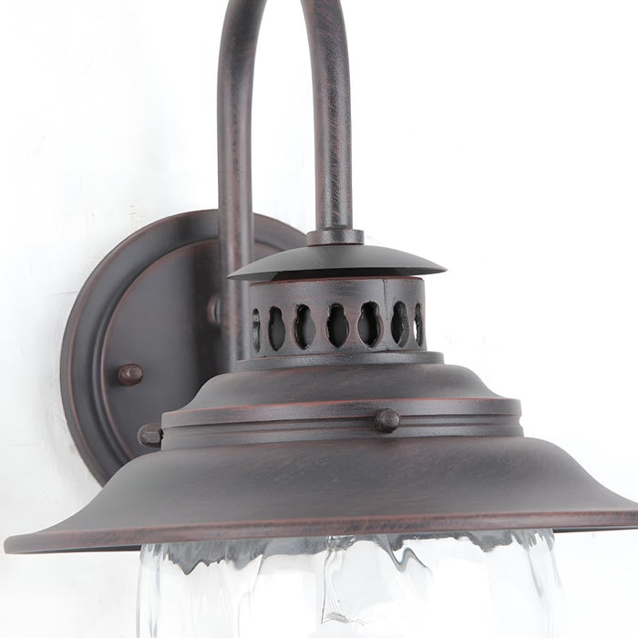 Farmhouse Waterproof Black Horn LED Outdoor Wall Sconce - Vintage Style, Die-Cast Aluminum, Glass Shade, All-Weather Lighting