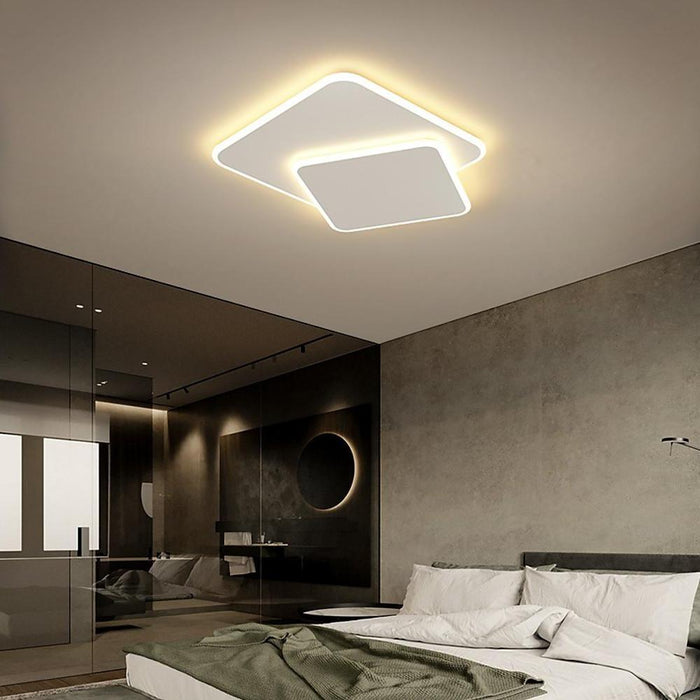 2 Square Metal Offset Flush Mounted Lights LED Bedroom Ceiling Lights