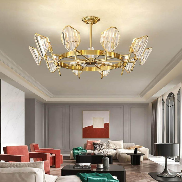 Brass Ring Frame Crystal Chandelier -  Gold Metal. Crystal Accents Pendant Lights