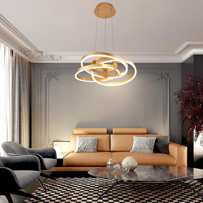 Interwoven Abstract Design 3 Light Chandelier Gold Finished Metal Ceiling Light