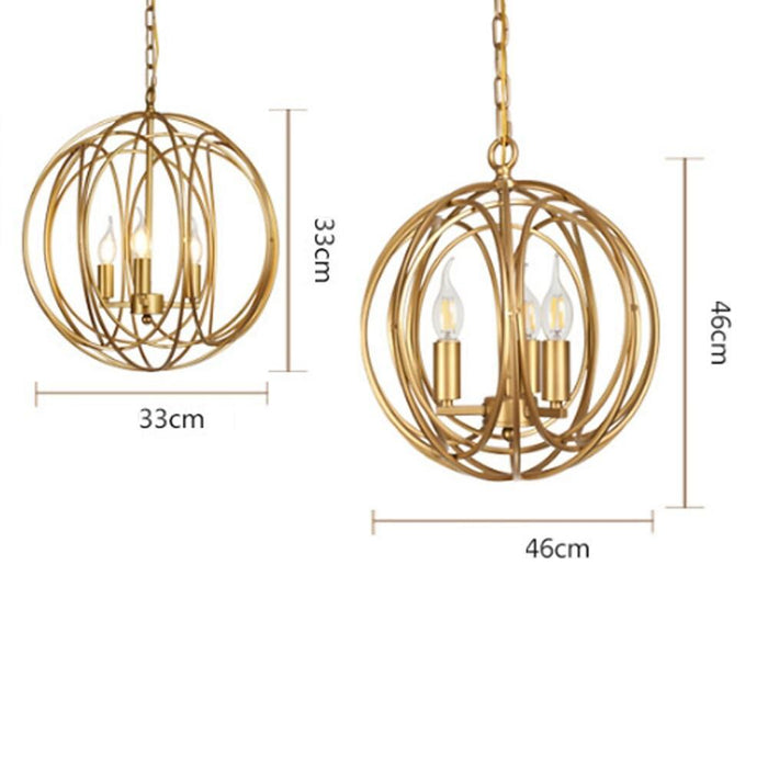 Ornate Candelabra Brass Chandelier LED Gold Orb Chandelier 3 Lights
