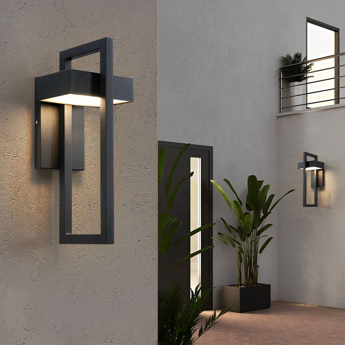 Rectangular Black Outdoor Wall Lamp - Modern Exterior Lighting Fixture, Up/Down Light