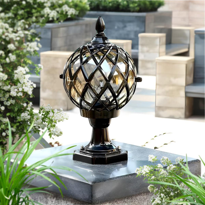 Round Ball Outdoor Fence Post Light - Modern Garden Patio Lighting, Weatherproof Decorative Fixture