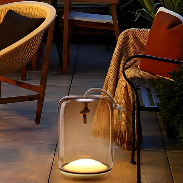 Glass Cylinder Portable Lantern Floor Lamp - Waterproof LED Outdoor/Indoor Lighting, Rechargeable/Plug-in