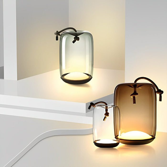 Glass Cylinder Portable Lantern Floor Lamp - Waterproof LED Outdoor/Indoor Lighting, Rechargeable/Plug-in