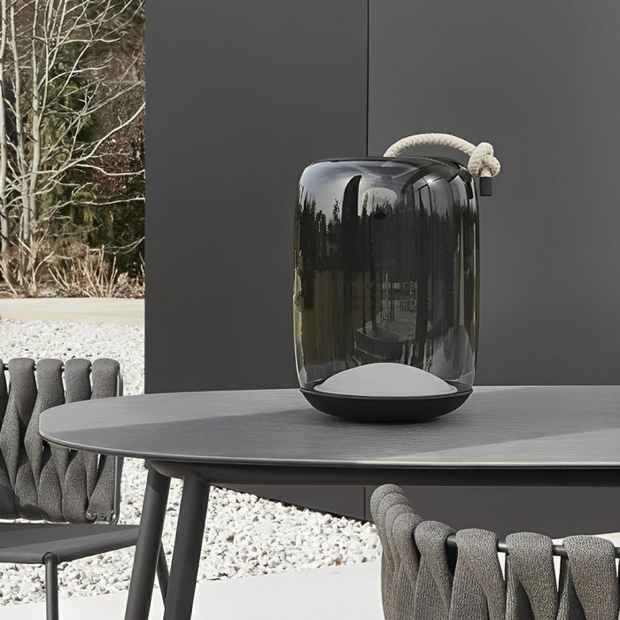 Glass Cylinder Portable Lantern Floor Lamp - Waterproof LED Outdoor/Indoor Lighting, Rechargeable/Plug-in