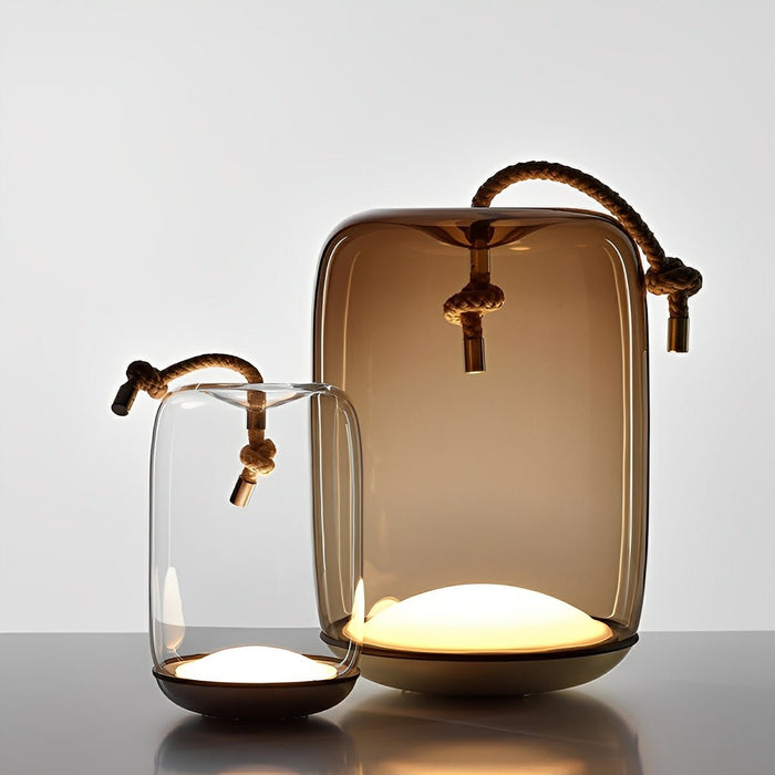 Glass Cylinder Portable Lantern Floor Lamp - Waterproof LED Outdoor/Indoor Lighting, Rechargeable/Plug-in