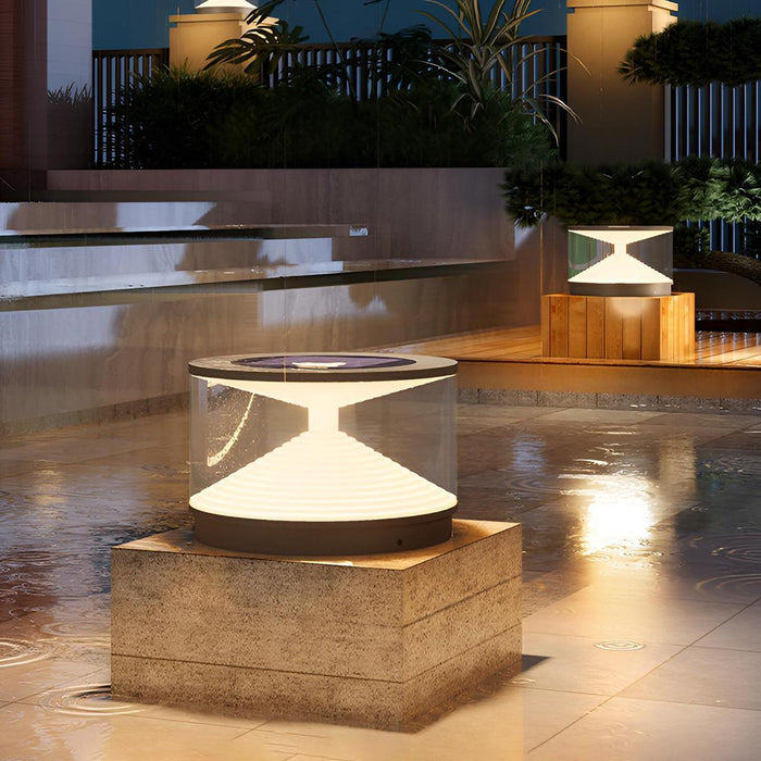 Hourglass Outdoor Post Light - Solar Powered, Waterproof, Modern Design, Stainless Steel - Gray
