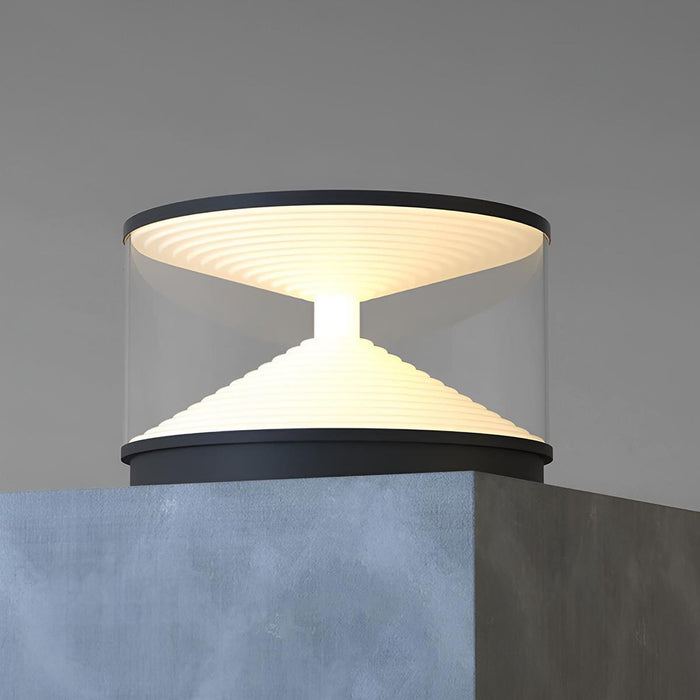Hourglass Outdoor Post Light - Solar Powered, Waterproof, Modern Design, Stainless Steel - Gray